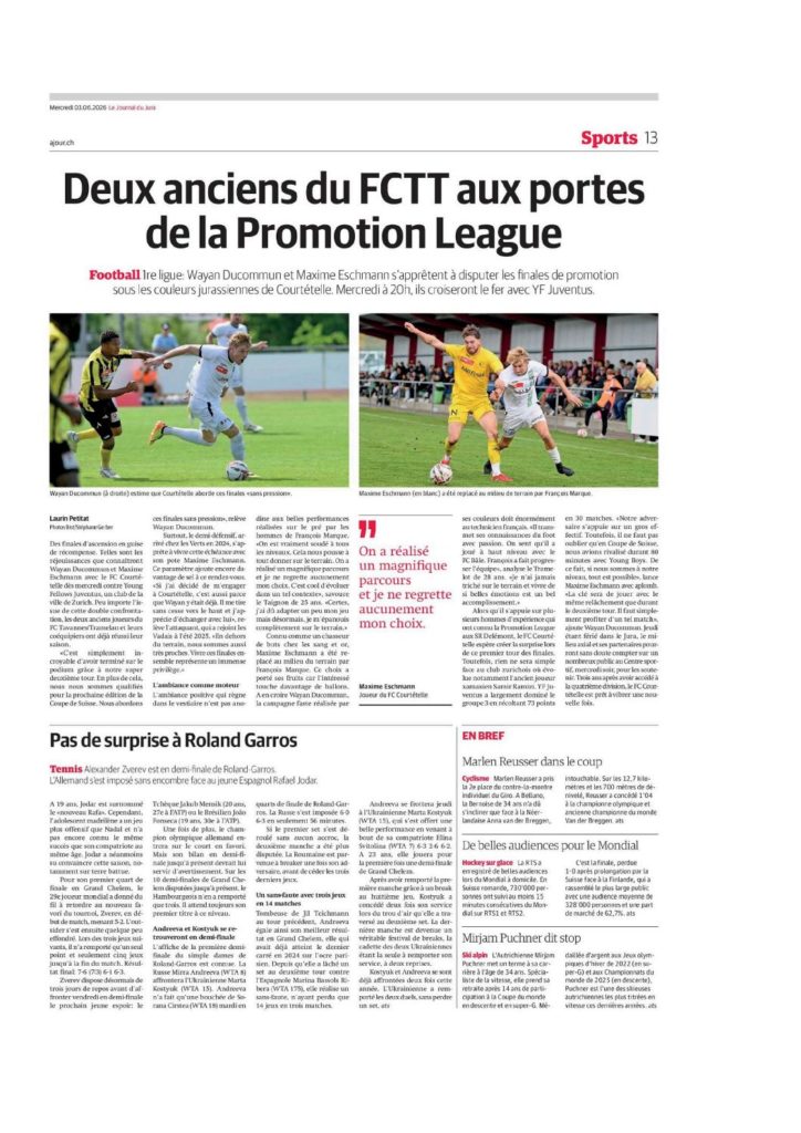 JdJ du 3.6.26 – Max et Waytch aux portes de la Promotion League